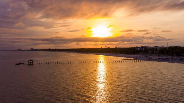 Veduta Aerea Del Biloxi Mississippi Gulf Coast Waterfront Tramonto — Foto Stock