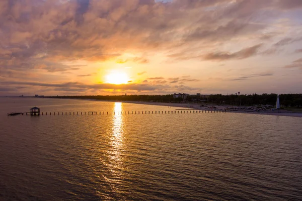 Vue Aérienne Front Mer Biloxi Mississippi Gulf Coast Coucher Soleil — Photo