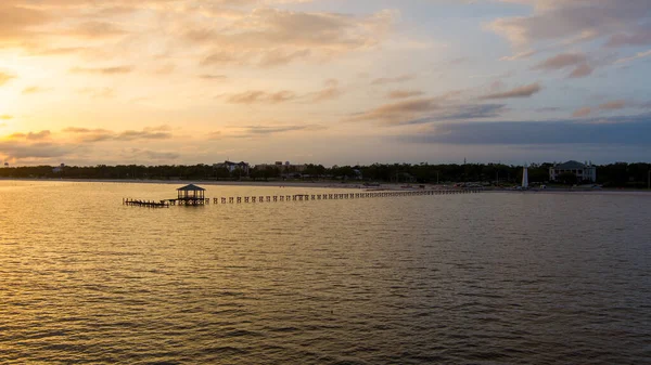 Vue Aérienne Front Mer Biloxi Mississippi Gulf Coast Coucher Soleil — Photo