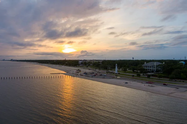 Vista Aérea Costa Golfo Biloxi Mississippi Beira Mar Pôr Sol — Fotografia de Stock