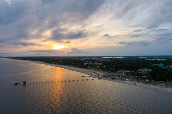 Aerial View Biloxi Mississippi Gulf Coast Waterfront Sunset — Stock Photo, Image