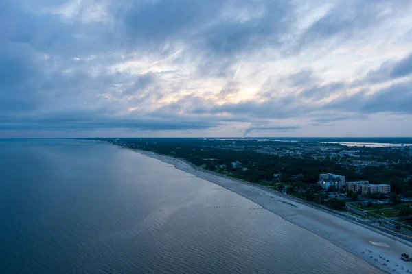 Vista Aérea Costa Golfo Biloxi Mississippi Beira Mar Pôr Sol — Fotografia de Stock