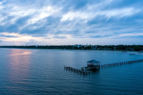 Vista Aérea Costa Golfo Biloxi Mississippi Beira Mar Pôr Sol — Fotografia de Stock