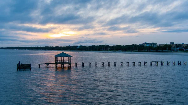 Vista Aérea Costa Golfo Biloxi Mississippi Beira Mar Pôr Sol — Fotografia de Stock