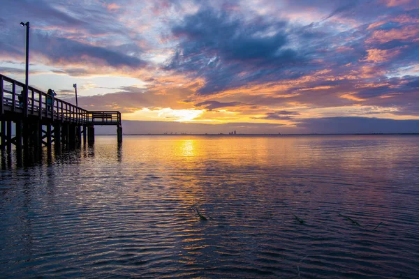 Pier Mobile Bay Alabama Vid Solnedgången — Stockfoto