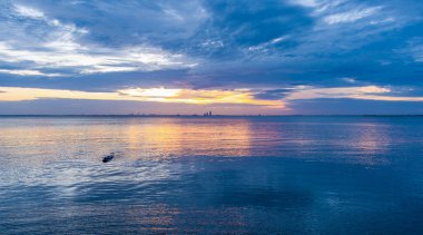 Günbatımında Mobile Körfezi 'nde bir Amerikan Timsahı 