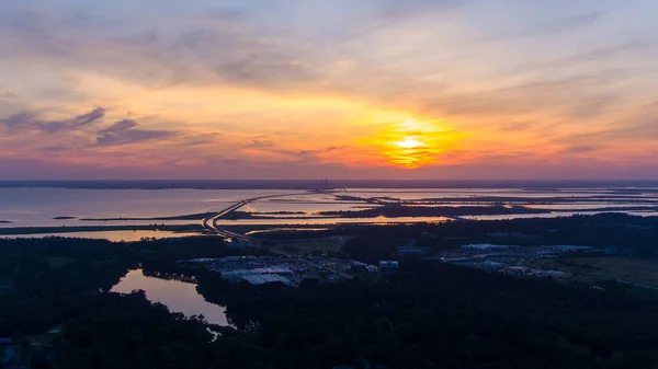 Vue Aérienne Daphné Alabama Mobile Bay Coucher Soleil — Photo