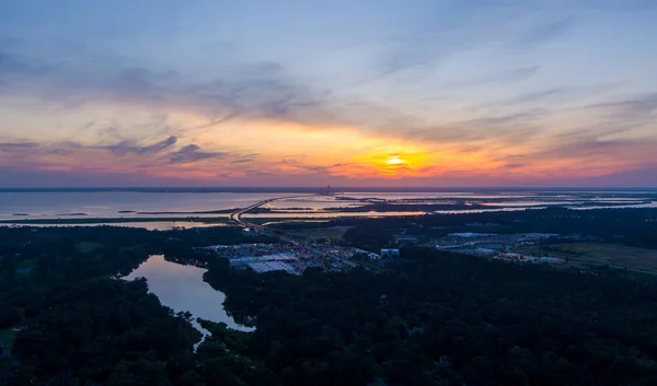 Vista Aérea Daphne Alabama Mobile Bay Atardecer — Foto de Stock