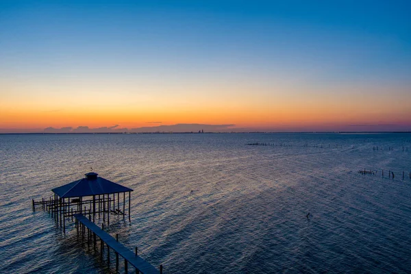 Muelles Orilla Oriental Mobile Bay Atardecer Daphne Alabama —  Fotos de Stock