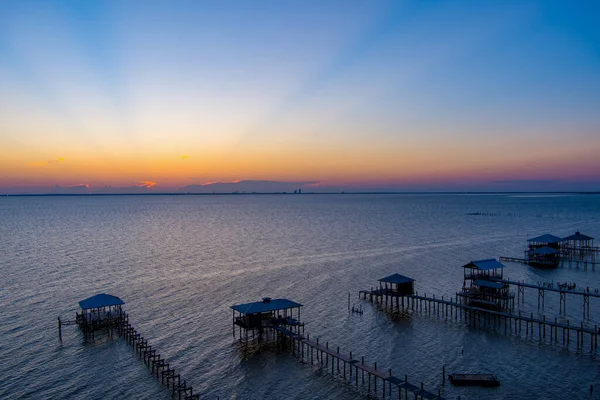 Piers Keleti Parton Mobile Bay Naplementekor Daphne Alabama — Stock Fotó