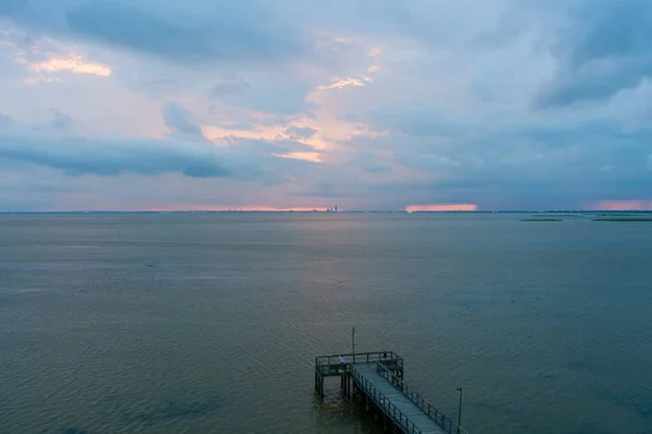 Pier Mobile Bay Bij Zonsondergang Daphne Alabama — Stockfoto
