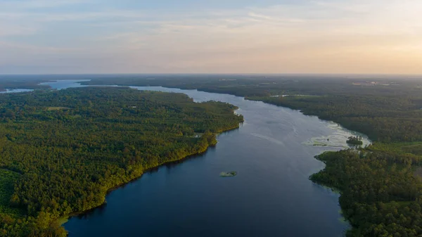 Вид Літака Озеро Біг Крік Заході Сонця — стокове фото