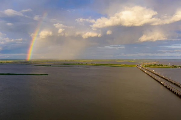 Arcobaleno Mobile Bay Alabama Dopo Una Tempesta Estiva Nel Giugno — Foto Stock