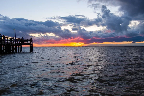 Muelle Atardecer Mobile Bay Desde Daphne Alabama — Foto de Stock