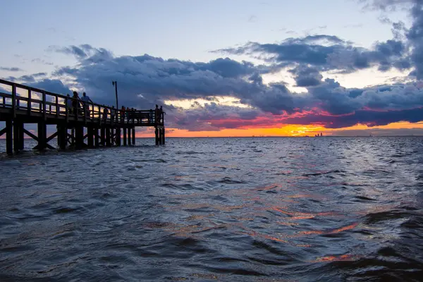 Pier Tramonto Mobile Bay Daphne Alabama — Foto Stock