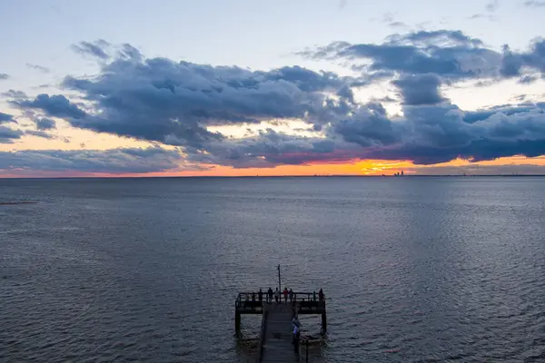 Pier Pôr Sol Mobile Bay Daphne Alabama — Fotografia de Stock