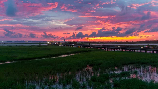 Veduta Aerea Mobile Bay Tramonto Nel Luglio Del 2021 — Foto Stock