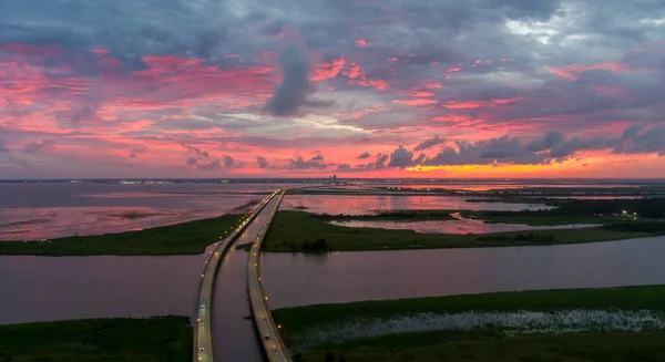 Vista Aérea Mobile Bay Atardecer Julio 2021 —  Fotos de Stock