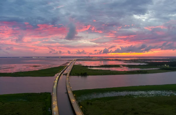 Vista Aérea Mobile Bay Atardecer Julio 2021 — Foto de Stock