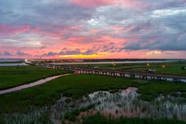 Aerial View Mobile Bay Sunset July 2021 — Stock Photo, Image