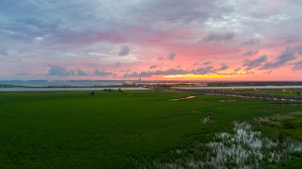 Aerial View Mobile Bay Sunset July 2021 — Stock Photo, Image