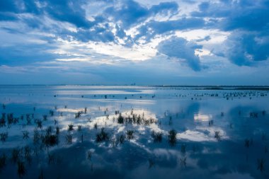 2021 Ağustos 'unda Alabama' nın Mobile Körfezi 'nin doğu kıyısında gün batımı 