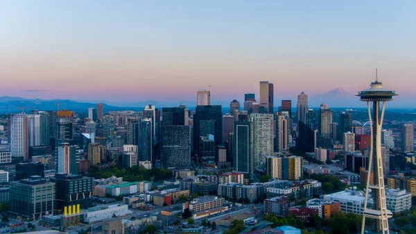 Seattle Centrum Washington Skyline Vid Solnedgången Augusti 2021 — Stockfoto