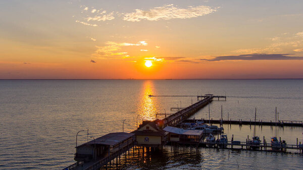 Fairhope, Alabama Pier at sunset on Mobile Bay 
