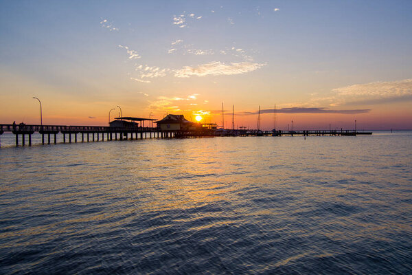 Fairhope, Alabama Pier at sunset on Mobile Bay 