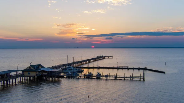 Fairhope Alabama Móló Naplementekor Mobile Bay — Stock Fotó