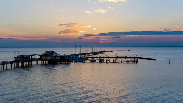 Fairhope Alabama Pier Στο Ηλιοβασίλεμα Στο Mobile Bay — Φωτογραφία Αρχείου