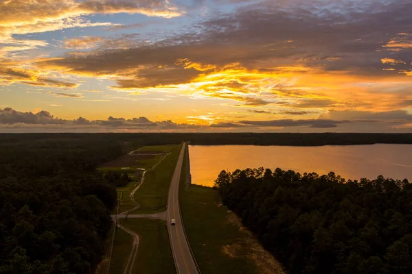 Vista Aérea Del Lago Big Creek Atardecer Cerca Mobile Alabama — Foto de Stock