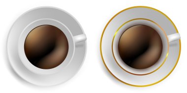 Siyah arka planda kahve fincanı ve çay tabağı..