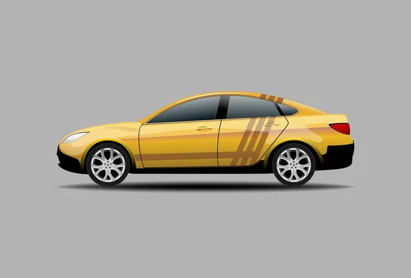 Sedán Amarillo Coche Aislado Vista Lateral — Vector de stock