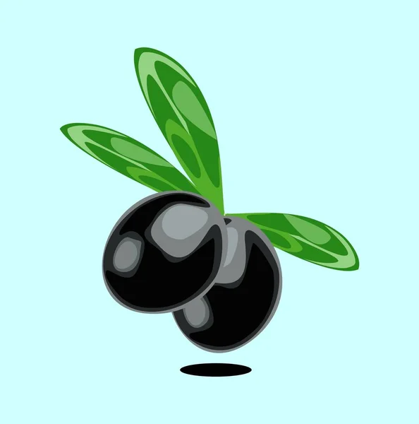 Olives Noires Isolées Avec Illustration Vectorielle Feuilles — Image vectorielle