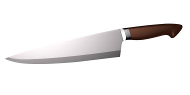 Şefin mutfak bıçağı beyaz arka planda izole edilmiş.