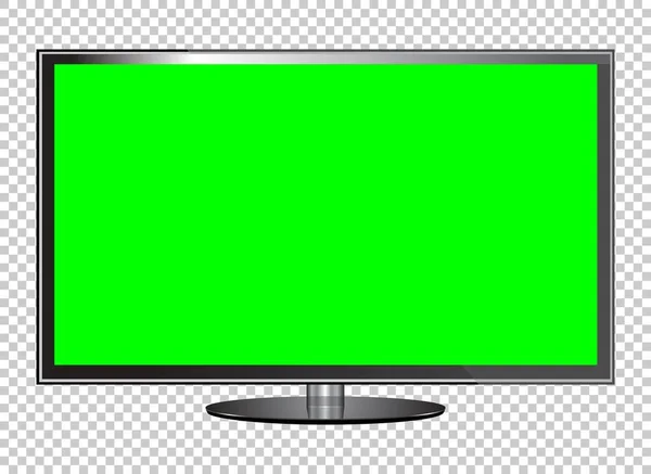 现实的电视液晶显示屏模型 面板与绿色屏幕隔离在透明的背景 矢量说明 — 图库矢量图片