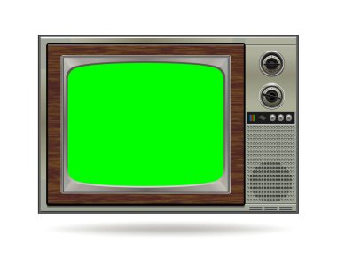 Gerçekçi TV LCD ekran modeli. Beyaz arkaplanda yeşil ekran olan panel izole edildi. Vektör illüstrasyonu