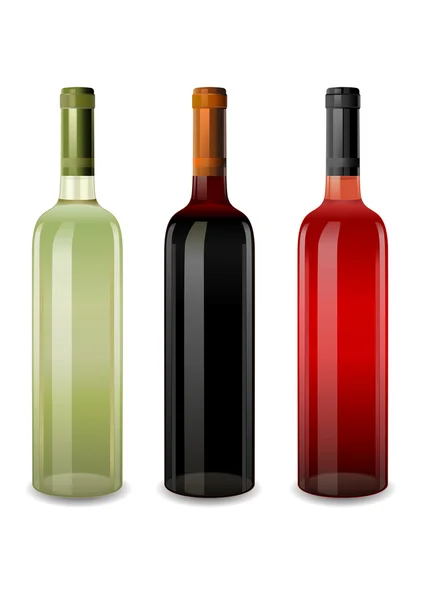 Μπουκάλια του κρασιού ρόδινο, κόκκινο και λευκό διανύσματος — Διανυσματικό Αρχείο