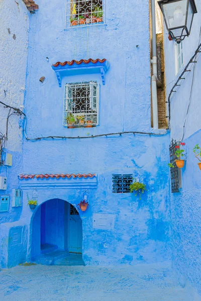 Chefchaouen Fas Geleneksel Mimarisi Şehir Mavi Açık Mavi Çivit Renkleriyle — Stok fotoğraf