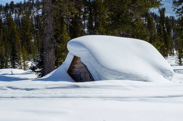 Heavy Snowfall Covering Whole Hut Fabulous Winter House Covered Snow — Stock Photo, Image