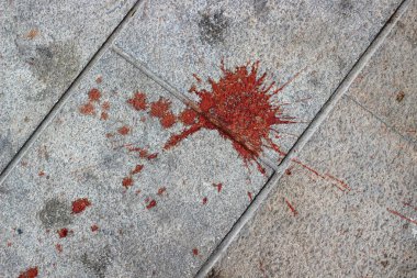 Döşeme taşlarındaki kırmızı nokta tükürük tükürüğü ve betel suyu karışımı. Popüler bir Asyalı ve Hintli yasal doğal sakız hafif bir narkotik etkiye neden olur. Betel fındığı çiğneme yasağı