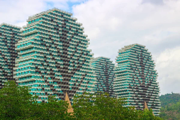 Kína Sanya 2020 Január Szépség Korona Grand Tree Hotel Felhőkarcolói — Stock Fotó