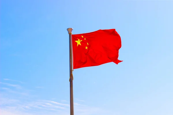 Національний Прапор Китаю Або Офіційно Китайська Народна Республіка Розмахує Вітром — стокове фото