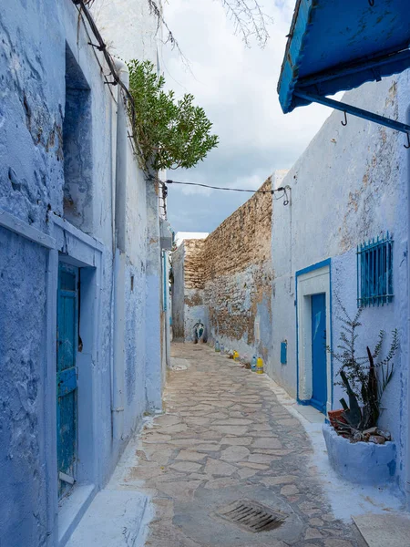 Strada Stretta Vuota Nel Distretto Medina Hammamet Tunisia Architettura Tradizionale — Foto Stock
