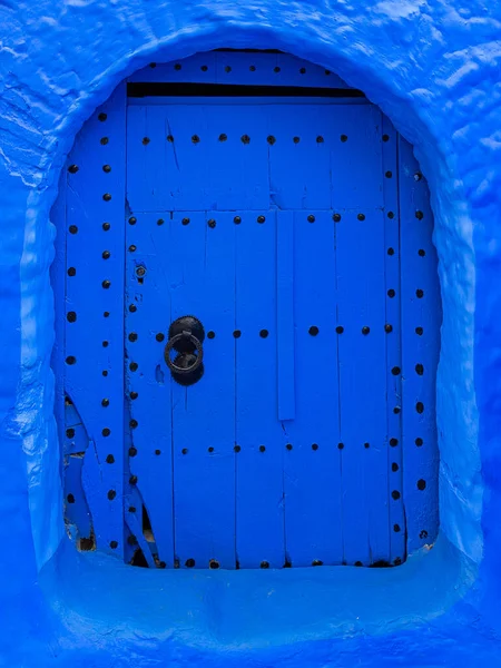 Дверь Медину Города Шефшауэн Марокко Детали Традиционного Орнамента Архитектуры Северной — стоковое фото
