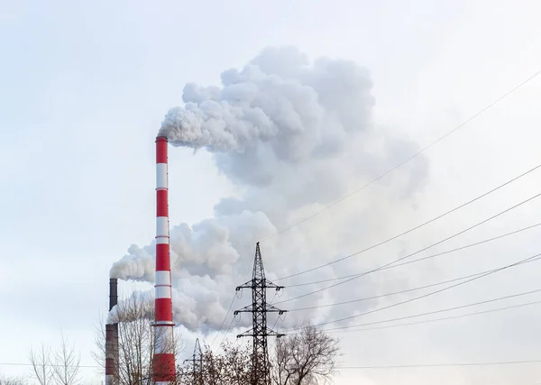 Gran Contaminación Atmosférica Por Chimeneas Industriales Emisiones Humo Combustión Carbón — Foto de Stock