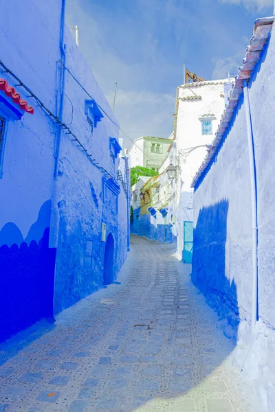 Corsia Tortuosa Stretta Blu Nel Quartiere Medina Chefchaouen Marocco — Foto Stock