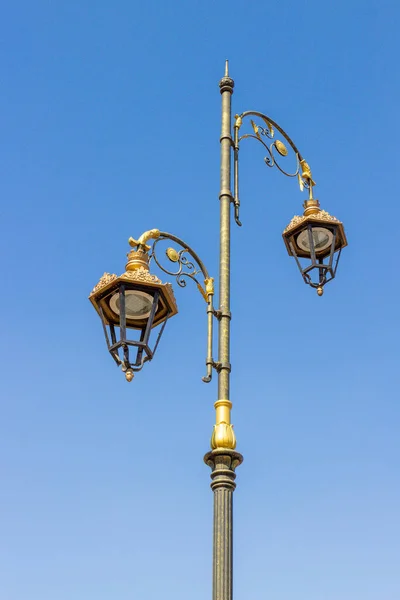 City Decorative Street Lantern Blue Sky Background Urban Metal Lamppost — Stock Photo, Image