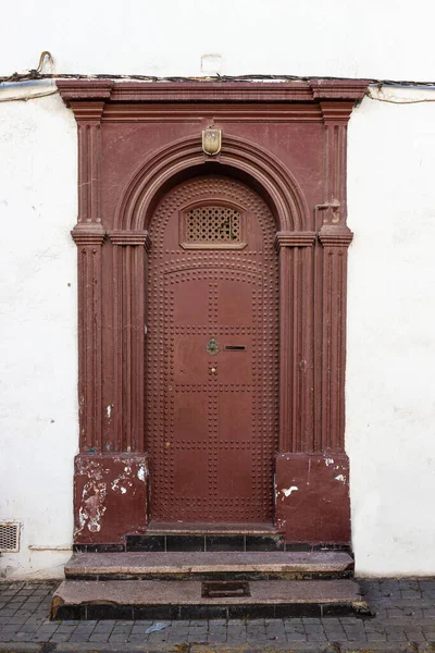 Porta Marrom Marroquina Velha Medina Casablanca Marrocos Detalhes Casa África — Fotografia de Stock